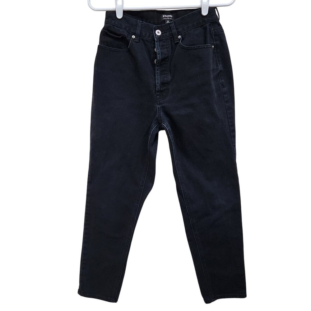 Playboy by PacSun Button Fly Crop Jeans Slim Fit Bunny Rhinestone Black Size 26
